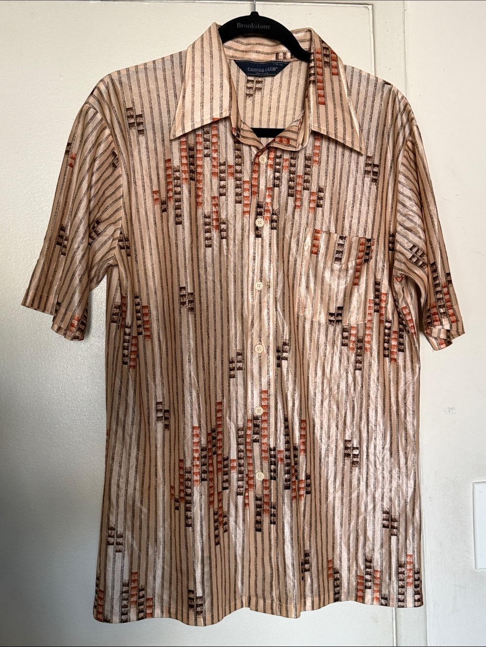 Caribbean Club XL Men's Short-Sleeve Button-Down Shirt - Tan Stripe